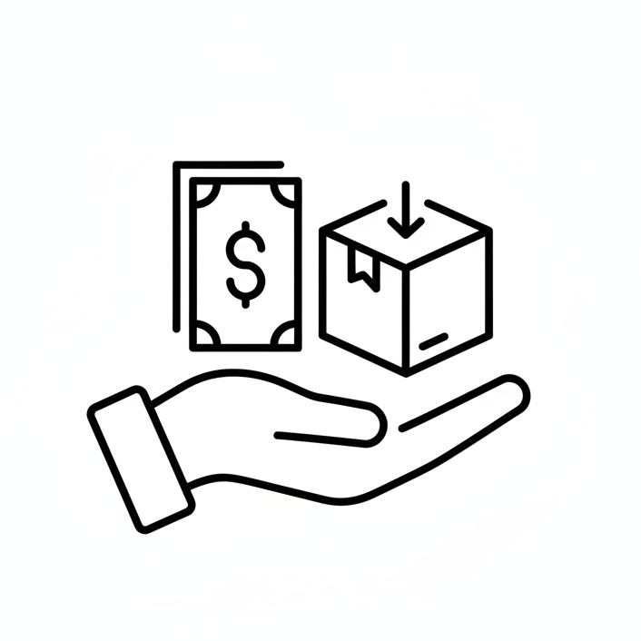 cash on delivery icon in black, not too bold,