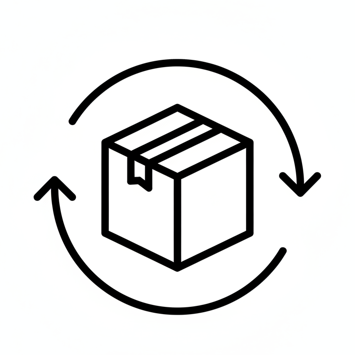 easy return icon, like 2 rounded arrow in the center parcel box, the color shoudl be black, the icon wihtout text