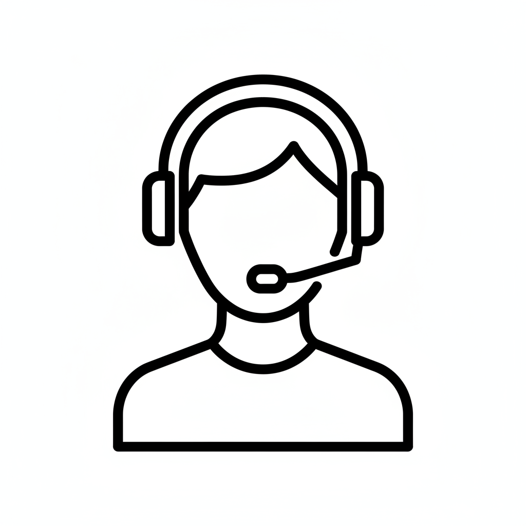 generate icon for customer support in black, like a user waer headphone